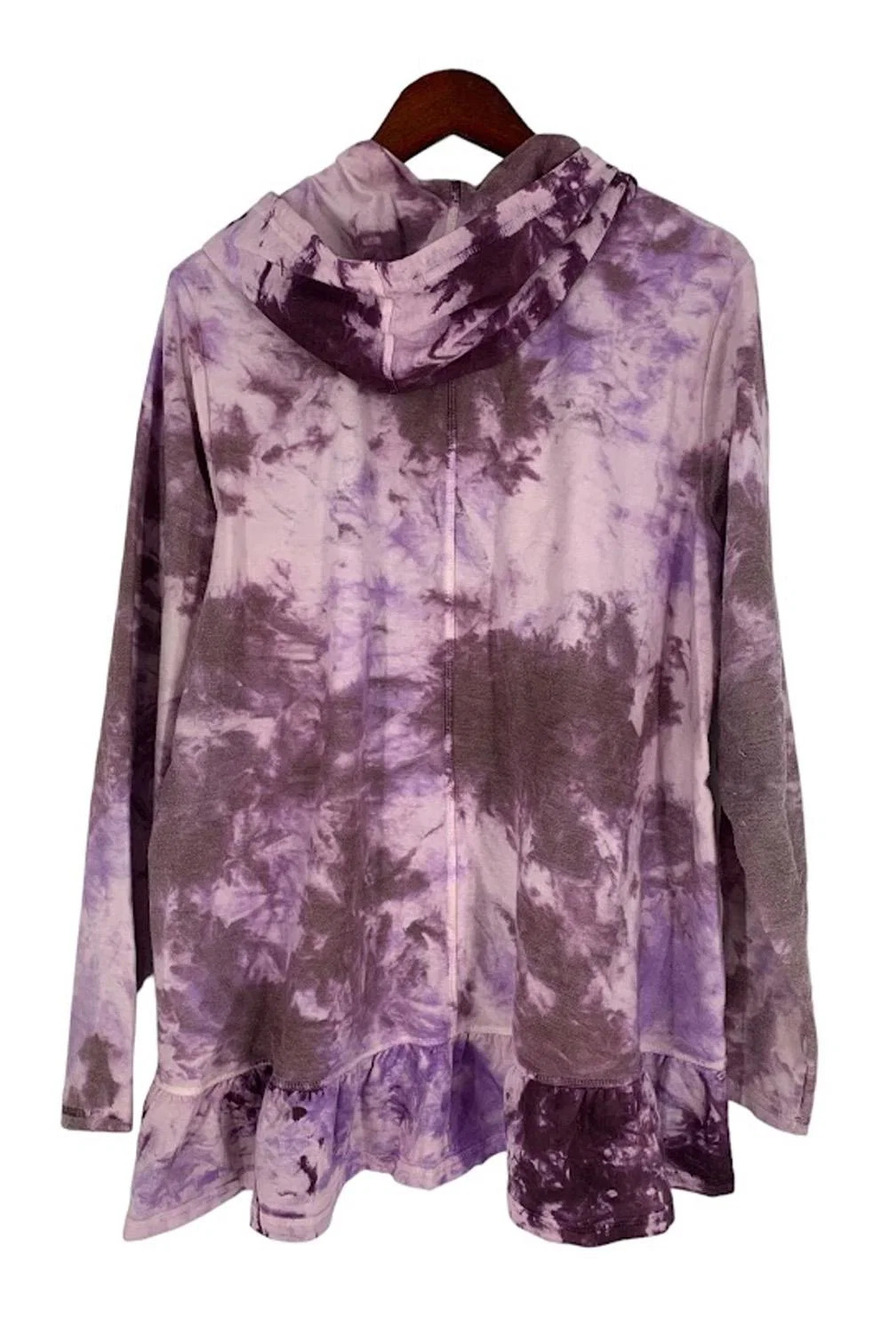 LOGO Lounge by Lori Goldstein Tie Dye Reverse Terry Hoodie Purple - Regular - Picture 2 of 2